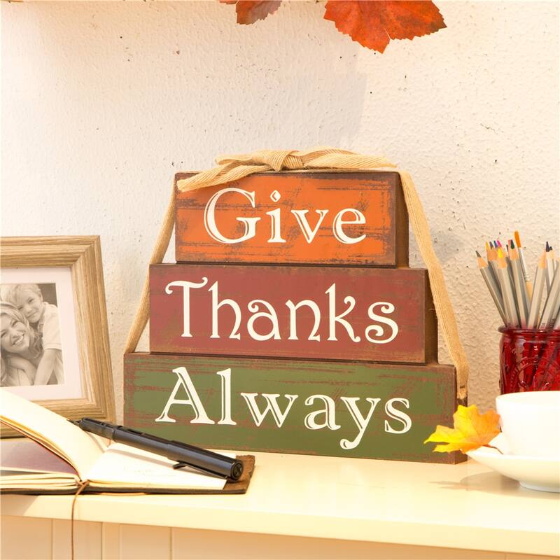 Glitzhome Fall Harvest Thanksgiving Wooden Block Set