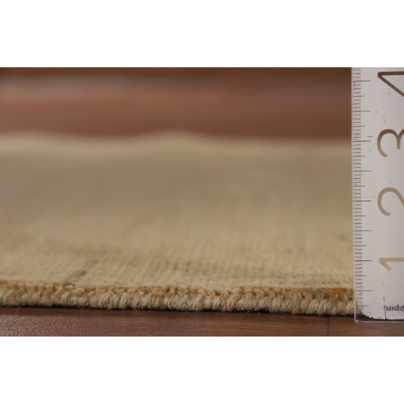 Beige Gold Gabbeh Oriental Runner Rug Hand-Knotted Wool Carpet - 3'0" x 7'6"
