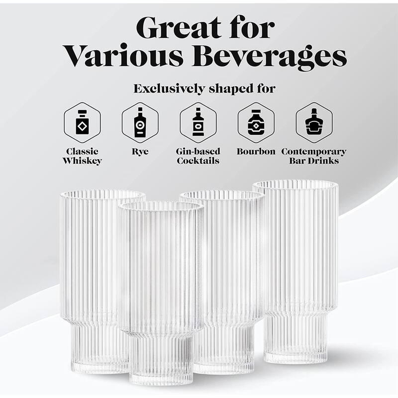 American Atelier Vintage Ribbed Fluted Glasses Set of 4