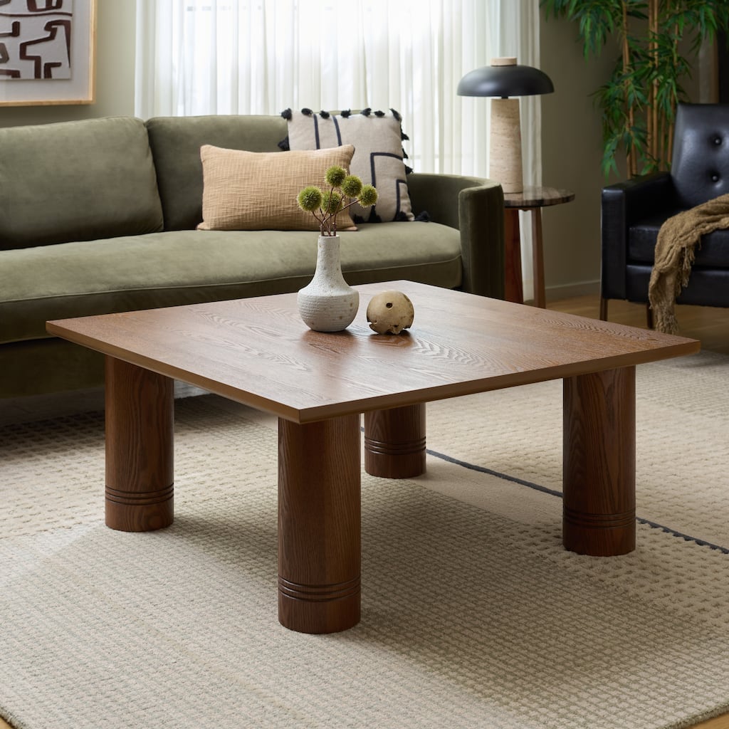 SAFAVIEH Aramin Square Coffee Table, Modern Living Room Table with Sculptural Legs - 39"W x 39"D x 17"H