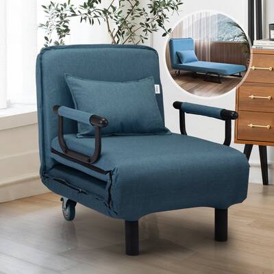 Convertible Chair, Sofa Bed, Sleeper Chair 6 Positions Folding Arm Chair with Pillow, Blue