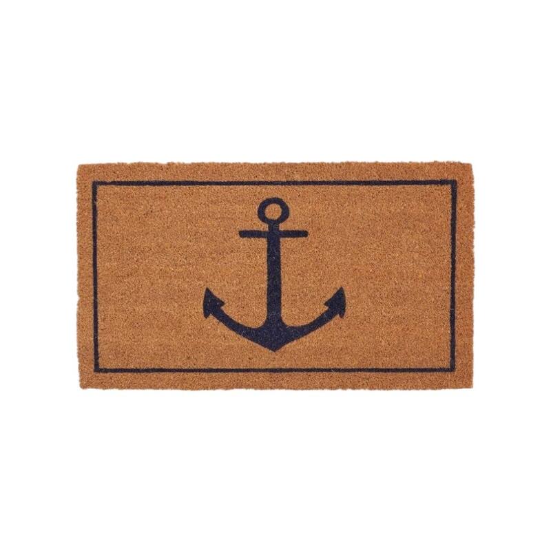 HomeRoots 16" X 30" Light Brown And Navy Blue Anchor Indoor Coir Door Mat - 15.70' X '29.60