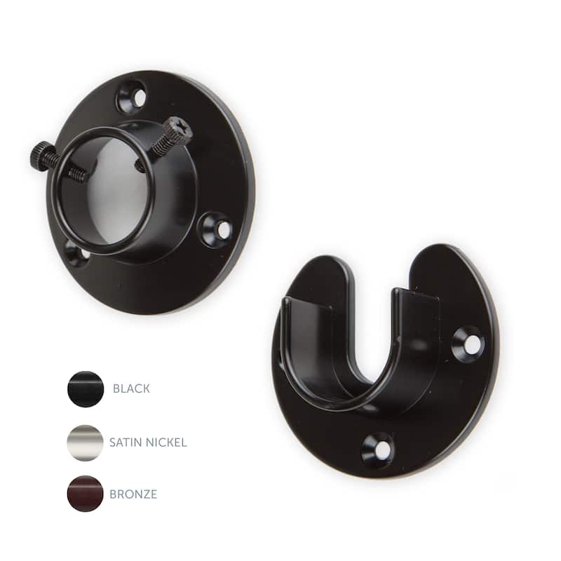 InStyleDesign Heavy Duty Wall Mount 1" Closet Pole Rod Socket - Black