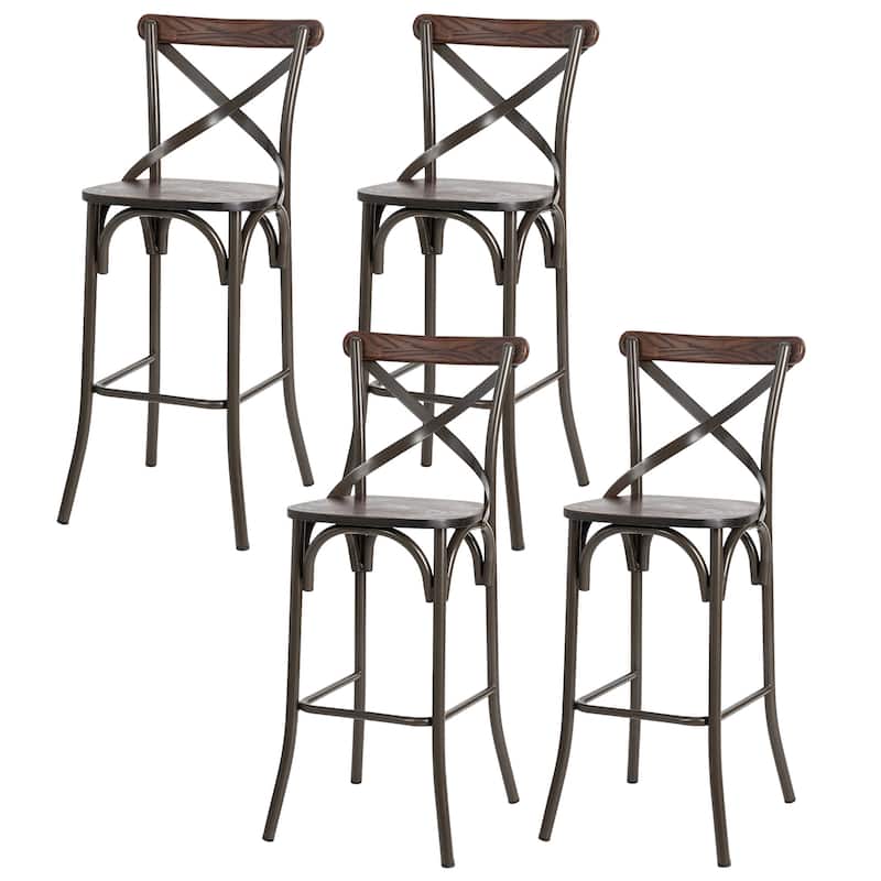 Glitzhome Industrial Rustic High Bar Stools with Wood Seat