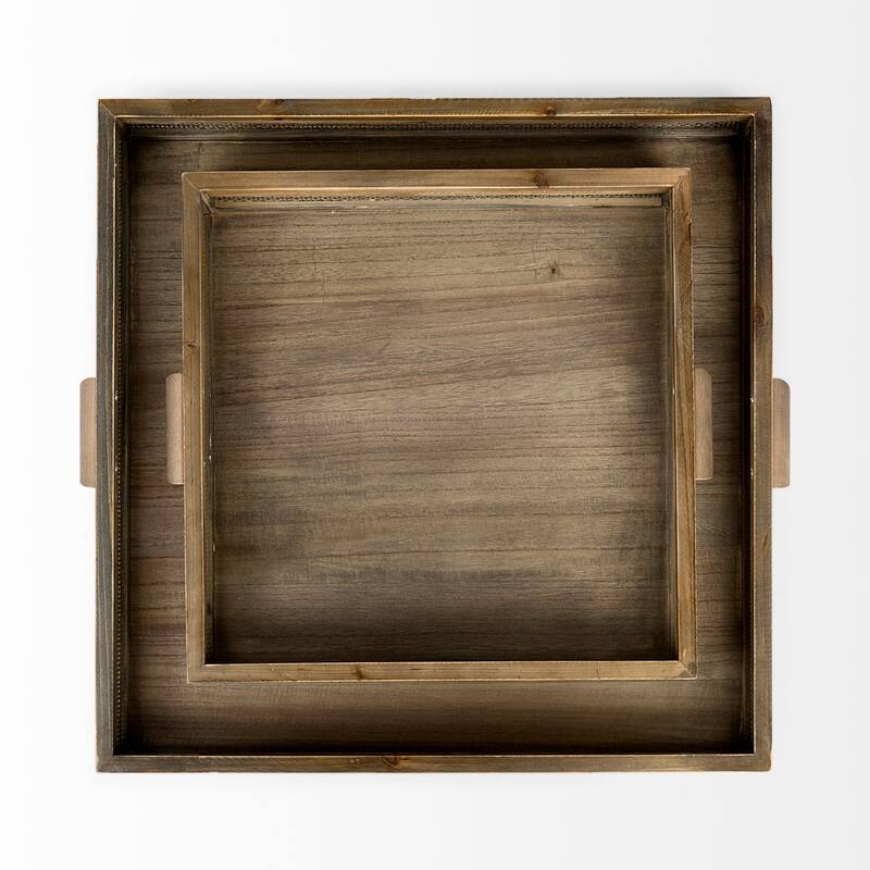 Sonny 23.6L x 23.6W x 2.0H Set of Two Brown Wood and Wicker Square Trays - 23.6L x 23.6W x 2.0H