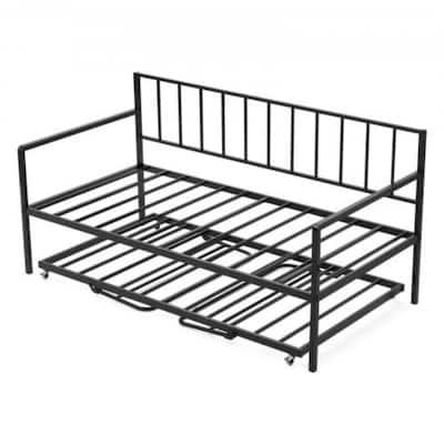 Twin Size Black LED Color Lighting Metal Daybed with Trundle USB and Type-C Ports