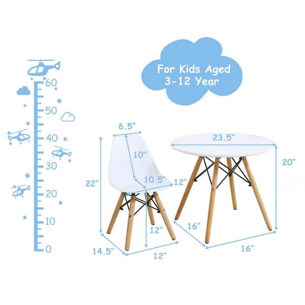 Gymax Kids Modern Dining Table Set Round Table with 2 Armless Chairs