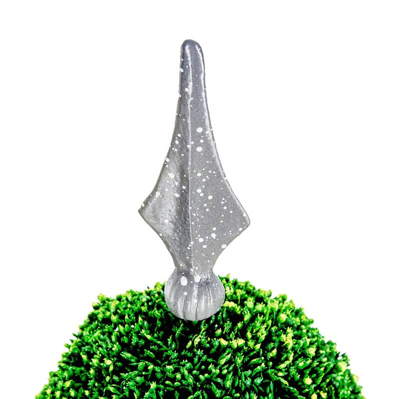 7x7x17" Faux Boxwood Topiary Sphere on Metal Spire