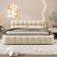 preview thumbnail 1 of 7, Beige Queen Size Grounded Bed Solid Wood Slat Support Low-Profile Platform Frame Edge Thick Fabric Frame Futon Headboard