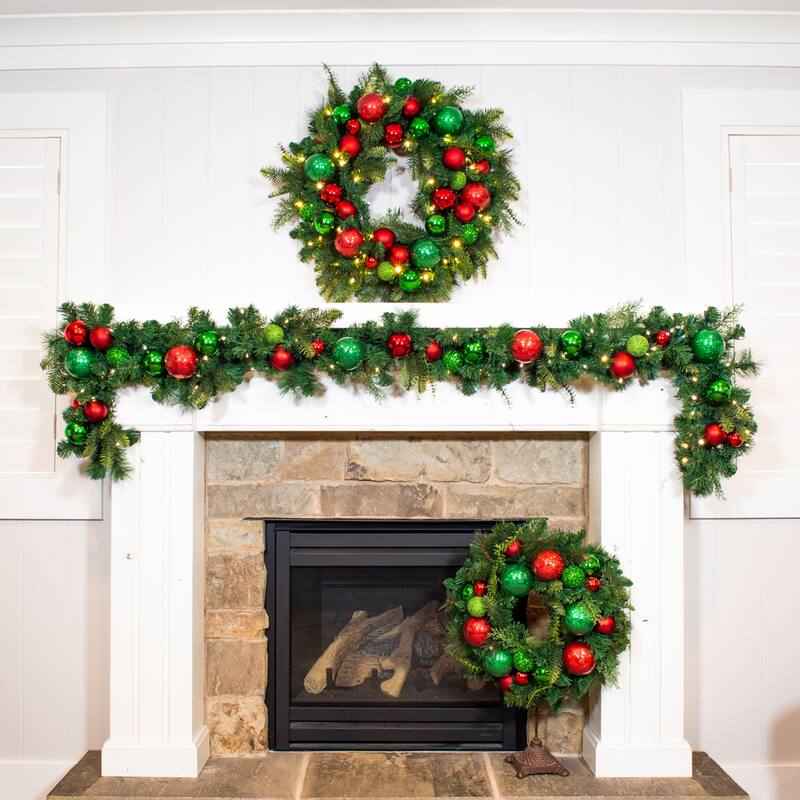 30 in. Lighted Christmas Wreath - Christmas Cheer - Red