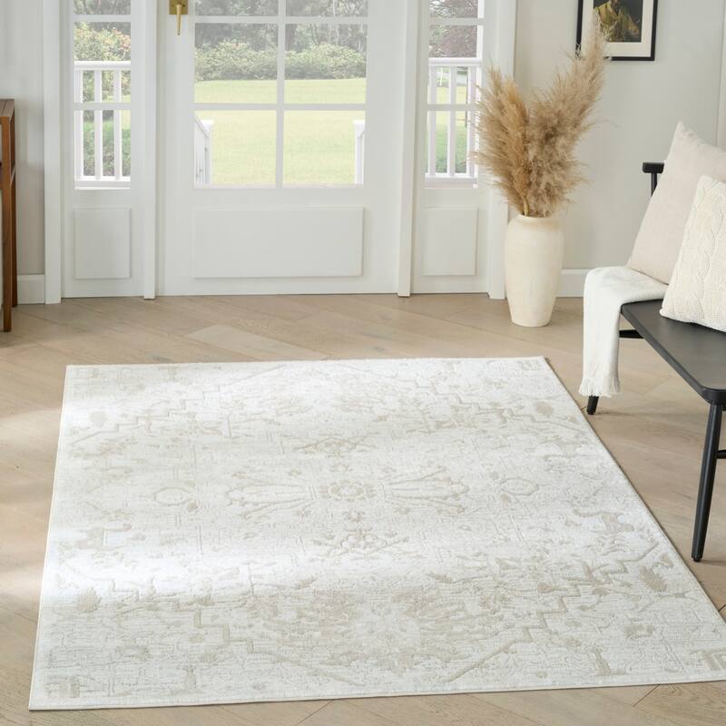 Nourison Dekor Indoor only Cream / Ivory Persian Area Rug - Ivory - 5'3" x 7'