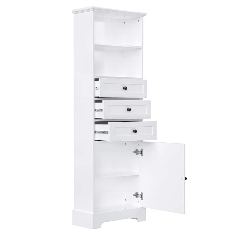 Homy Casa Black Tall Kitchen Pantry Cabinet 3 Drawers & Adjustable Shelves