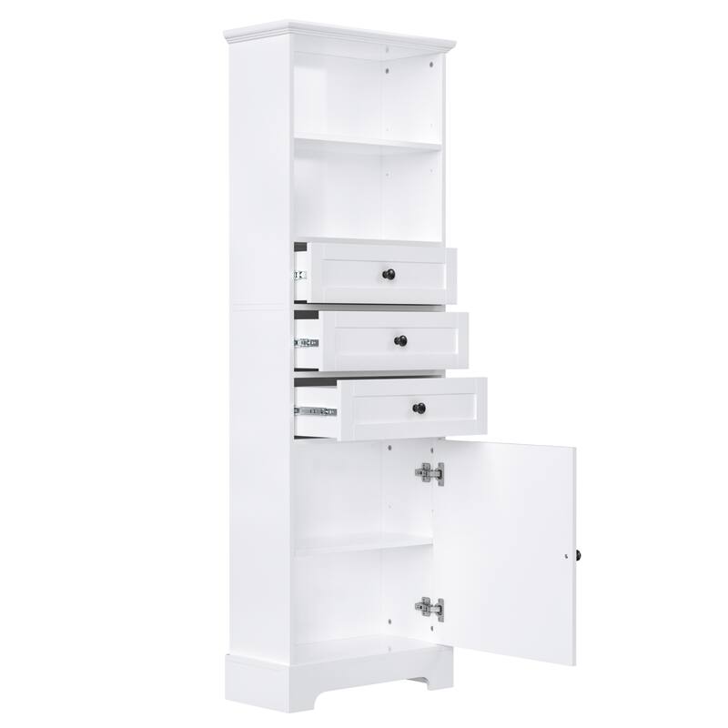 Roomfitters Tall Storage Cabinet with 3 Drawers Adjustable Shelves for Bathroom Study or Office Painted MDF Board