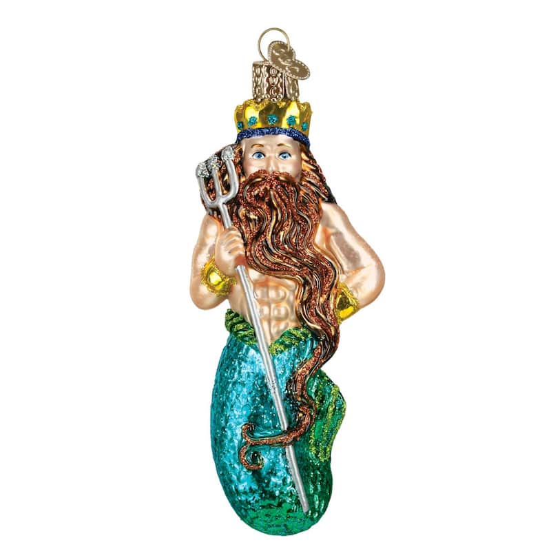 Old World Christmas King Neptune Merman Holiday Ornament Glass 5 Inches - Green