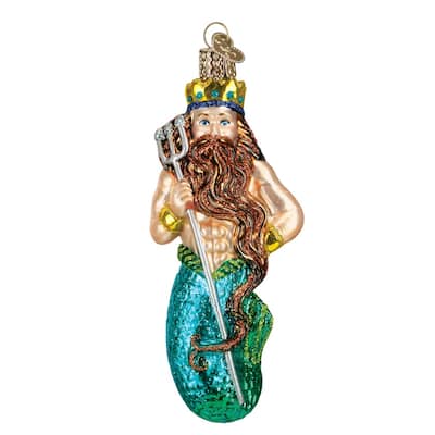 Old World Christmas King Neptune Merman Holiday Ornament Glass 5 Inches - Green