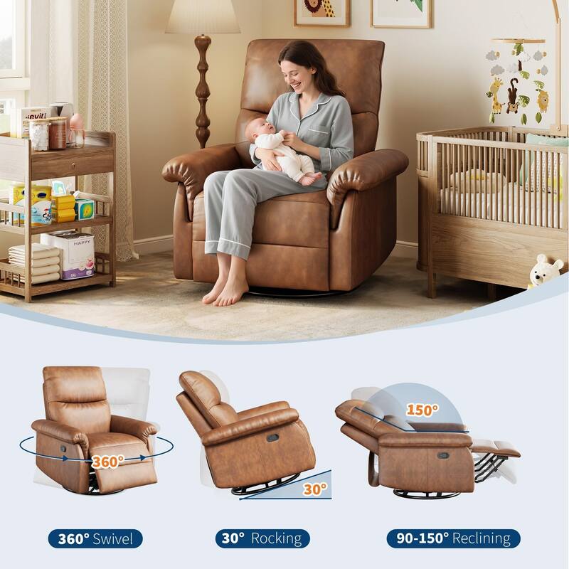 Recliner Chair, 360° Swivel Rocker Glider Nursery Chair with Padded Armrest and Deep Seat
