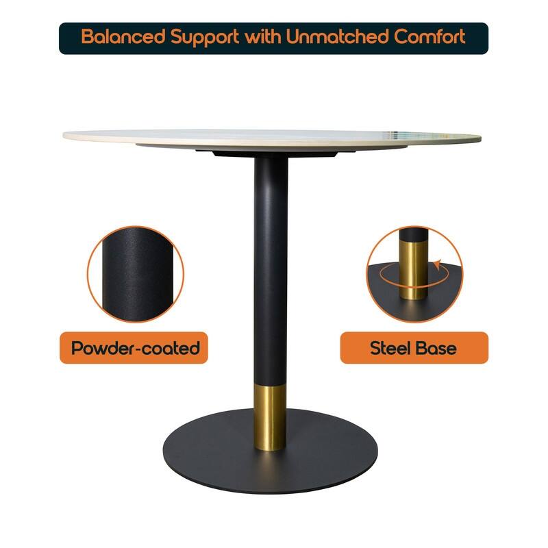 Vail Round Dining Table 27 in. Sintered Stone Tabletop in Black Stainless Steel Round Pedestal Base with Gold Accents