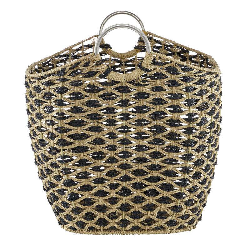 Seagrass Handmade Decorative and Functional Storage Basket with Metal Handles - Brown - Roche River Decor