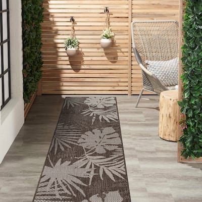 Contemporary Tropical Leaves Indoor/Outdoor Flatweave Waterproof Backyard Patio Area Rug