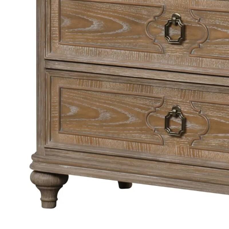 Lyla Tall Dresser Chest, 5 Drawers, Rustic Oak Brown Solid Wood Frame