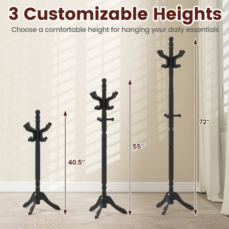 Costway Solid Rubber Wood Coat Rack with 3 Adjustable Heights and 11 - See Details