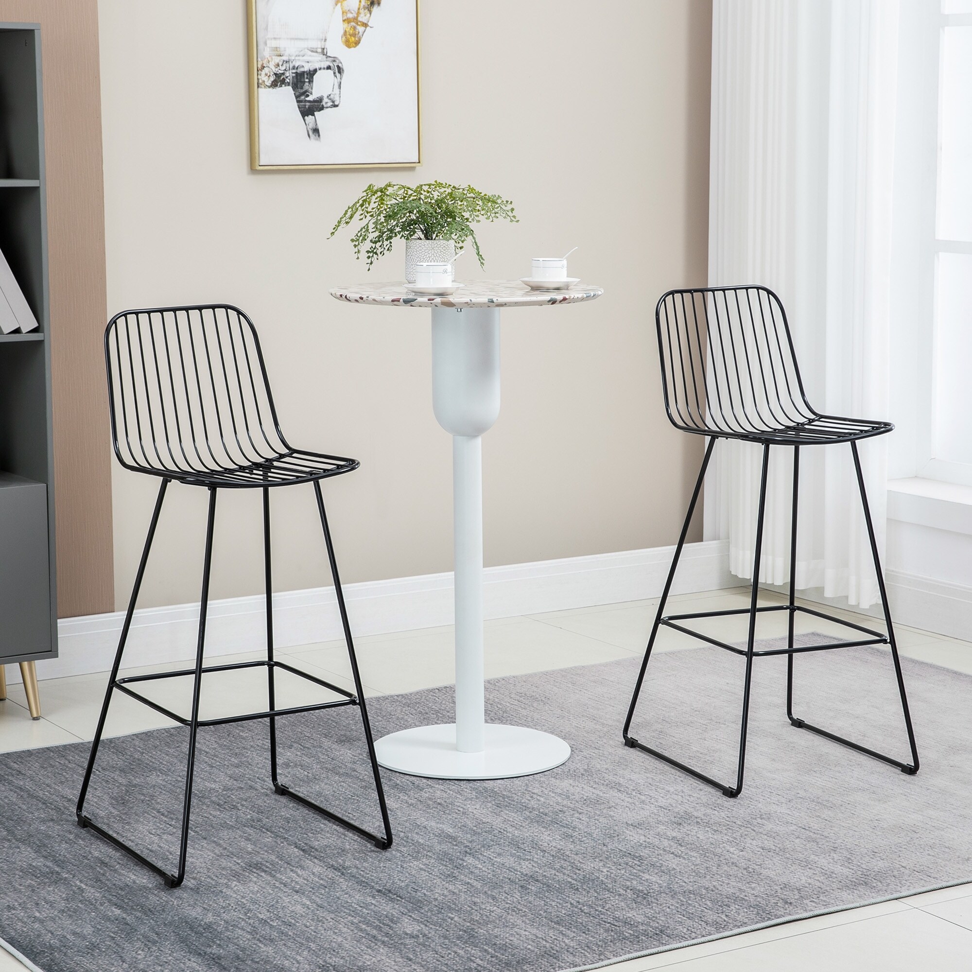 HOMCOM Modern Bar Stools Set of 2, Metal Wire Bar Height