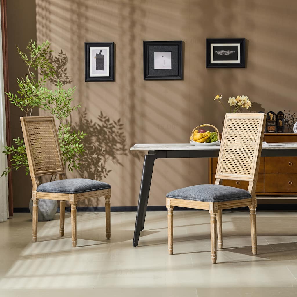 Exquisite French Country Dining Chairs with Stylish Cane Backrest and Comfy Upholstered Seats