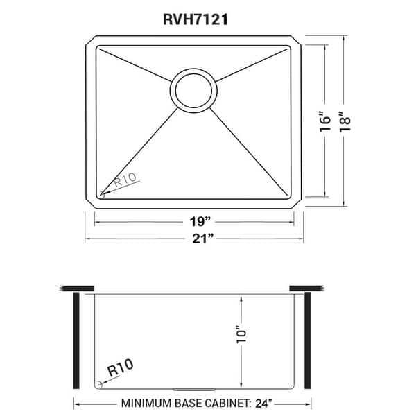 Ruvati 21-inch Undermount Tight Radius 16 Gauge Stainless Steel Bar Prep Kitchen Sink Single Bowl - RVH7121 - 8' x 11'
