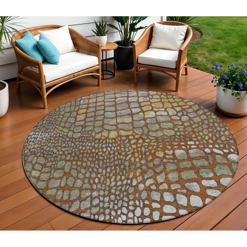 HomeRoots Abstract Transitional Rectangle Outdoor Rug - 8' Round
