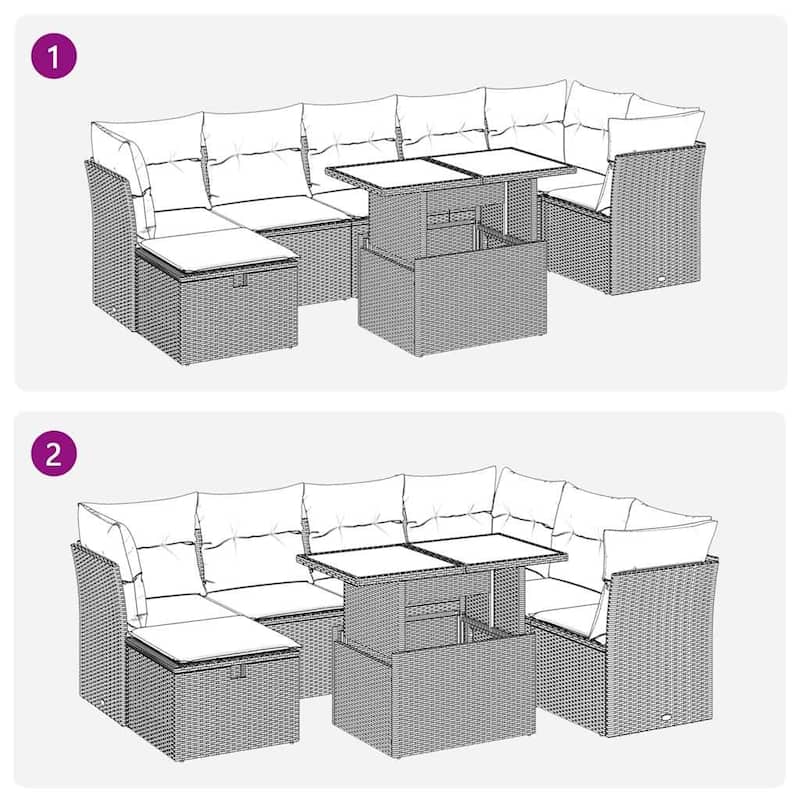 vidaXL Patio Sofa Set with Cushions and Table Outdoor Garden 8 Piece Poly Rattan - 24.4" x 24.4" x 27.2"