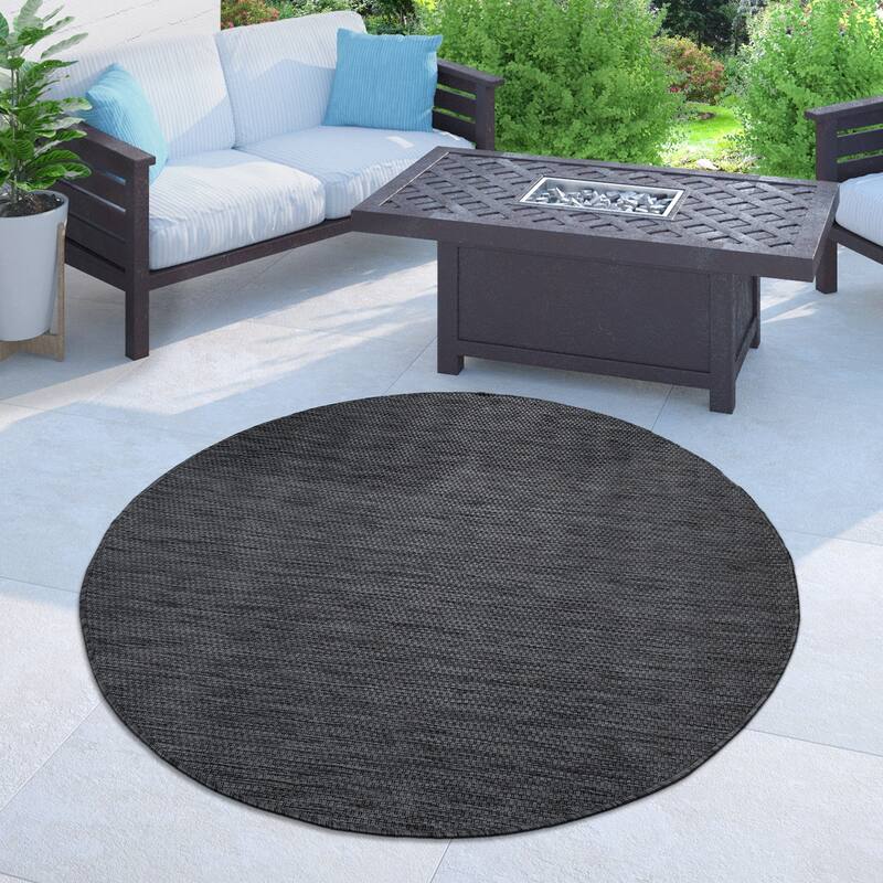 Variegated Waterproof Outdoor Rug for Patio - 5'3" Round - anthracite