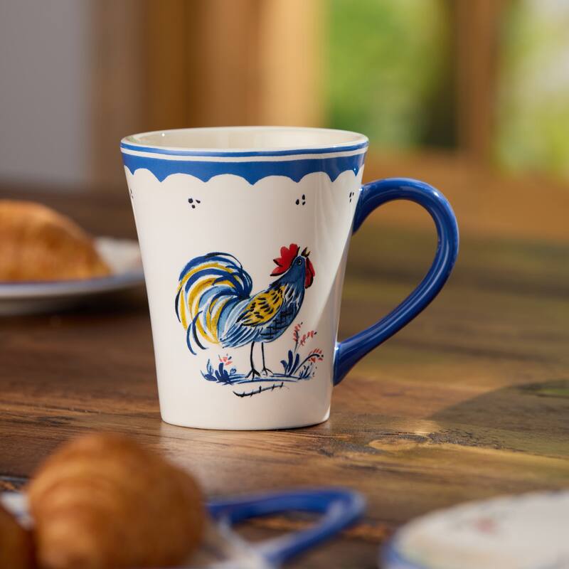 Certified International French Rooster 16 oz. Mugs, Set of 4 Assorted Designs
