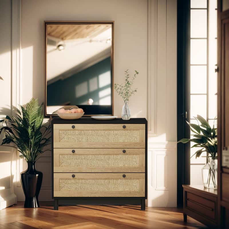 Accent Cabinet 3-Drawers Storage Cabinet Rope Woven Drawer