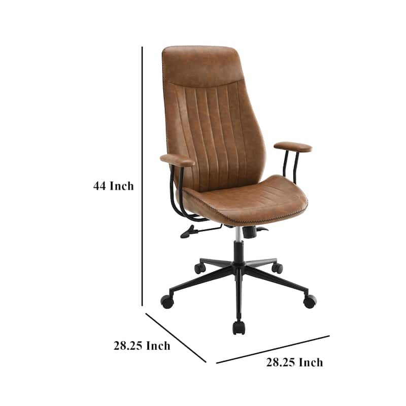 Anie Adjustable Desk Chair, Rolling Base, Brown Tufted Faux Leather