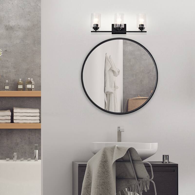 Matte Black 3-Light Vanity Lights with Seedy Glass