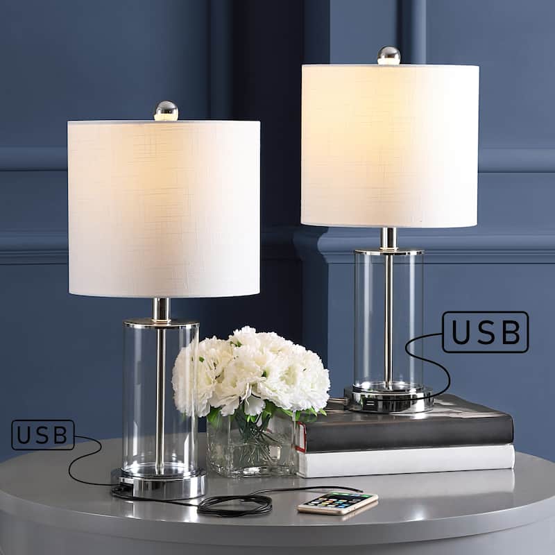 Cabell 21" Glass Modern Contemporary USB Charging LED Table Lamp, Oil Rubbed Bronze (Set of 2) by JONATHAN Y