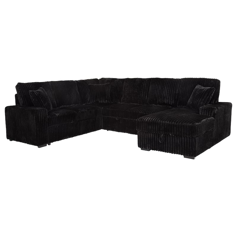 Devonshire Sleeper Sectional Sofa Storage Chaise - 122.00'' x 96.75''-50.00'' x 39.25'' - Black