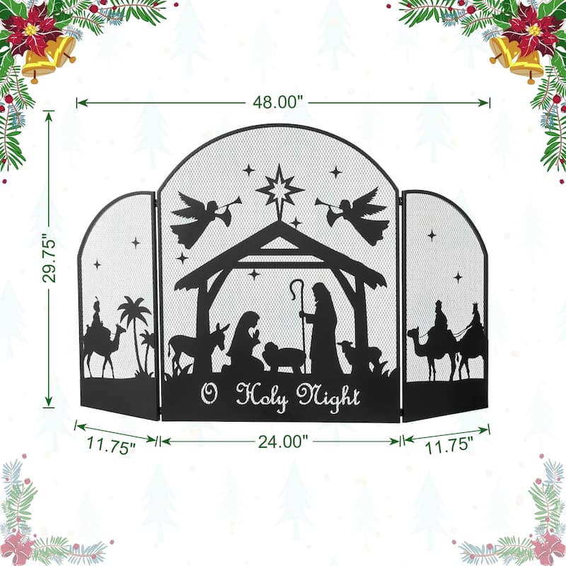 Glitzhome 29.75"H Christmas Metal Mesh Silhouette Nativity Scene Screen - Black
