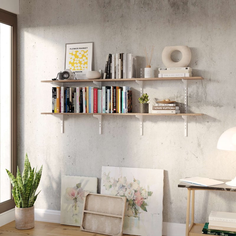 Wallniture Turin 60" Adjustable Shelf, Floating Bookshelf for Room Decor, Wall Shelf Unit for Living Room, Rustic, Tier Options - 2 Boards - 2 Tier