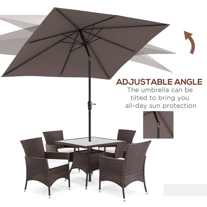 Outsunny 9'x7' Solar Umbrella,LED Lighted Patio Umbrella for Table or Base with Tilt & Crank Outdoor Umbrella for Garden