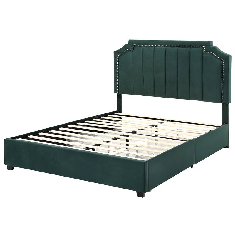 Furniture of America Chapla Art Deco Upholstered 4-drawer Platform Storage Bed - Dark Green - Queen