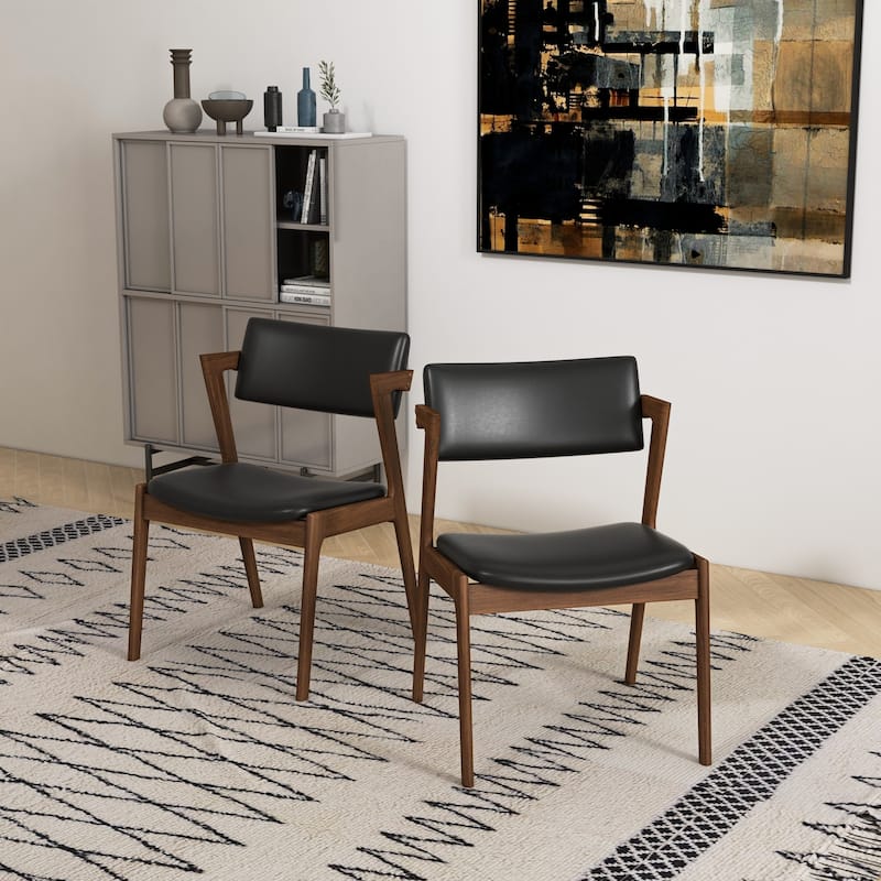 Renaud Mid-Century Upholstered Vegan Leather Dining Chair in Black (Set of 2) - Black
