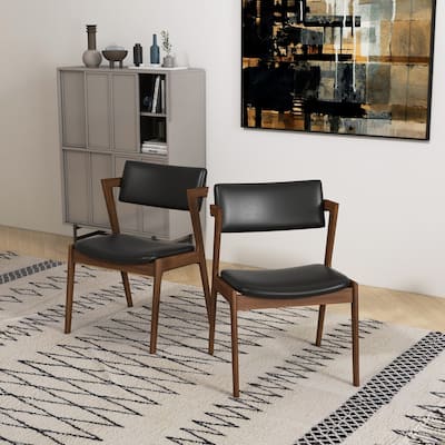 Renaud Mid-Century Upholstered Vegan Leather Dining Chair in Black (Set of 2)