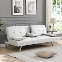 White Leather Loveseat Sleeper Sofa with Adjustable Backrest - On Sale ...