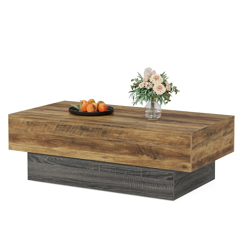 55-Inch Wood Coffee Table, Large Rectangle Tea Table, Center Table for Living Room, Office Reception