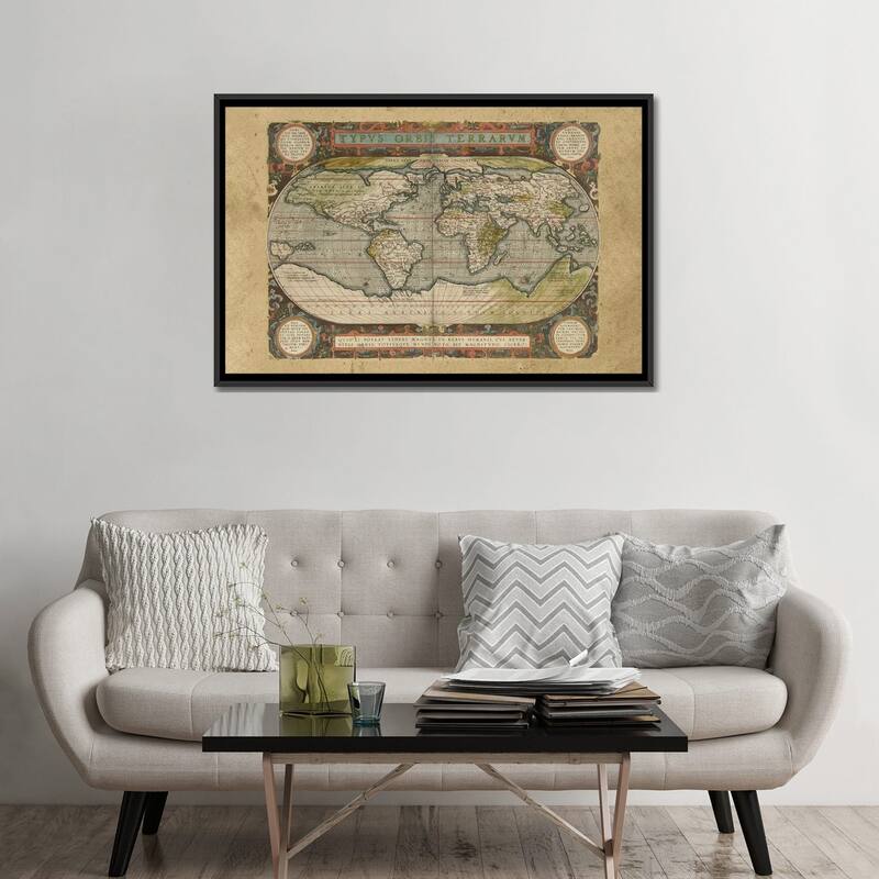 iCanvas "Embellished Antique World Map" by Vision Studio Framed Canvas Print