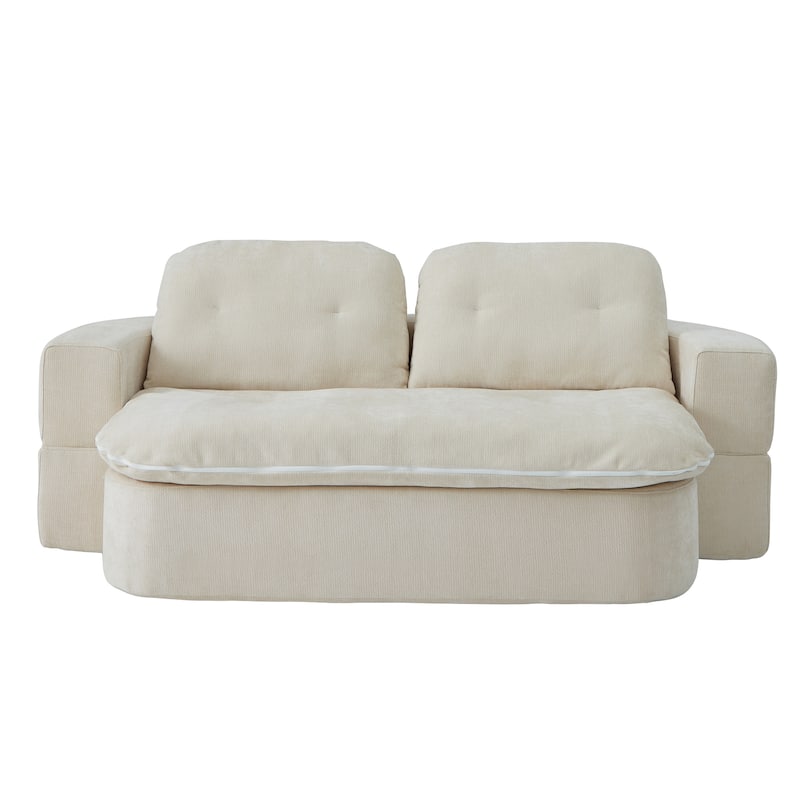 Modern Floor Sofa With 2 Pillows,Convertible Corduroy Fabric Foam-Filled Sleeper Sofa Bed