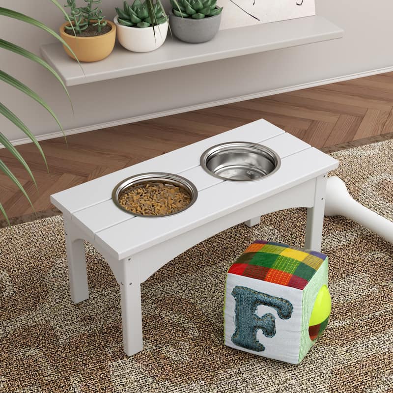 Polytrends Elevated Pet Feeder with Stainless Steel Bowls - N/A - White