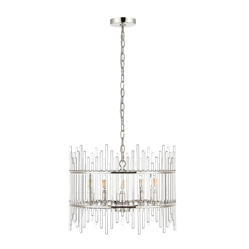 GetLedel Modern 5-Light Drum Chandelier with Clear Glass Bars
