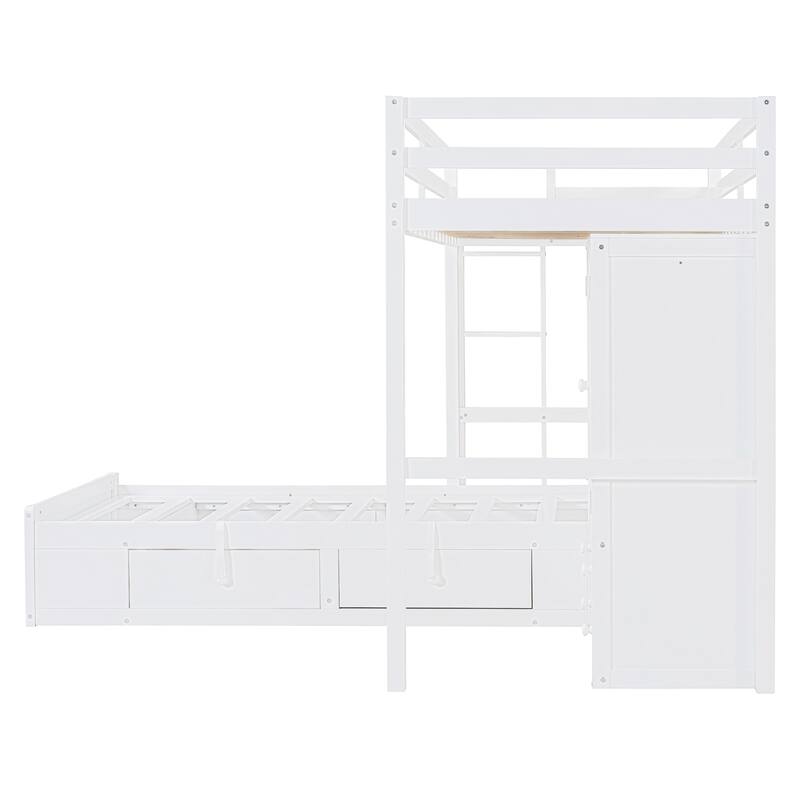 Twin Bunk Bed with Wardrobe, 6 Drawers Hydraulic Storage and MDF+LVL, 600lb Capacity, Space-Saving Design